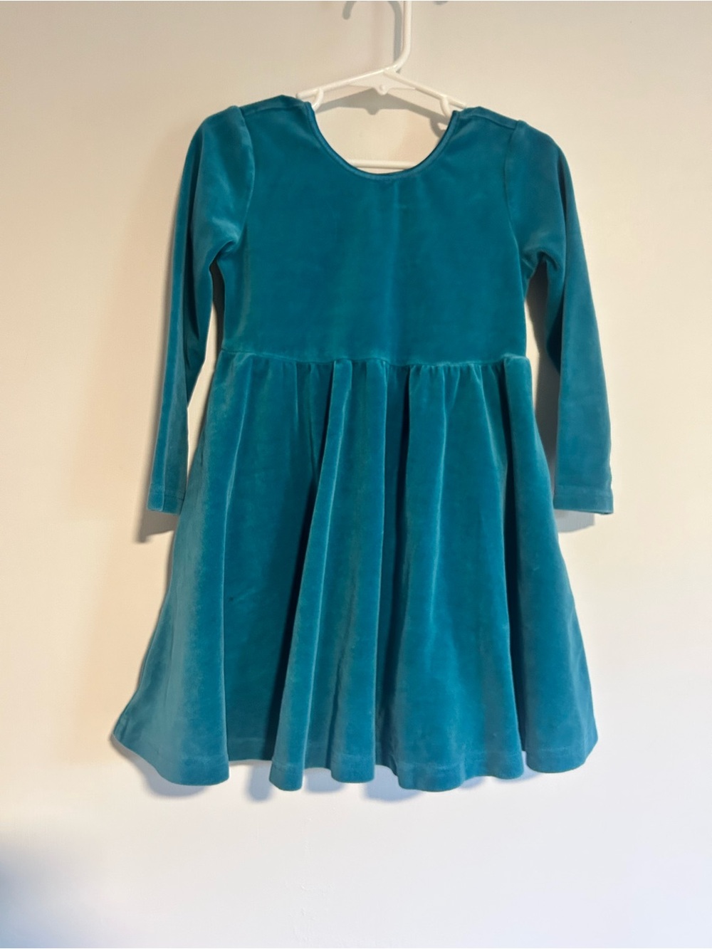 Hanna Andersson Teal Velvet Long-Sleeve Twirl Dress
